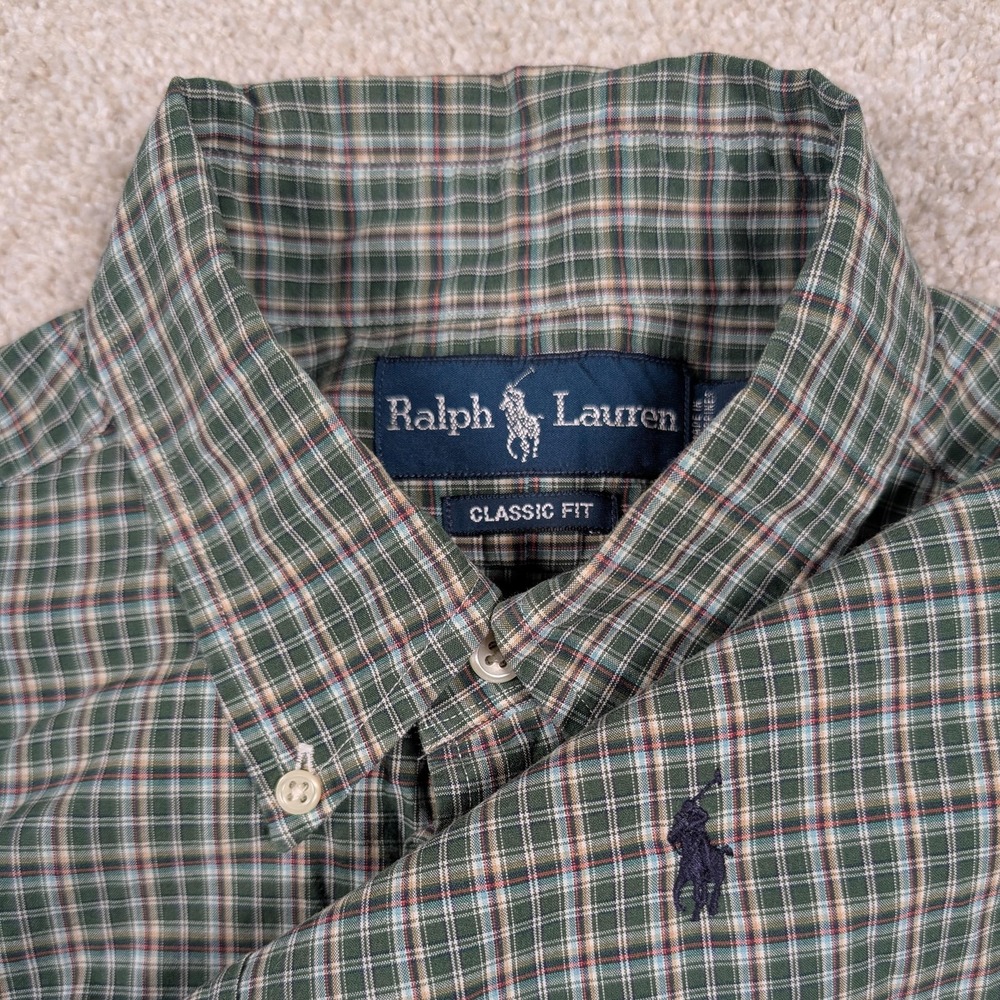 Ralph Lauren Shirt Mens‎ Medium Green Plaid Classic Fit Button Down Pony